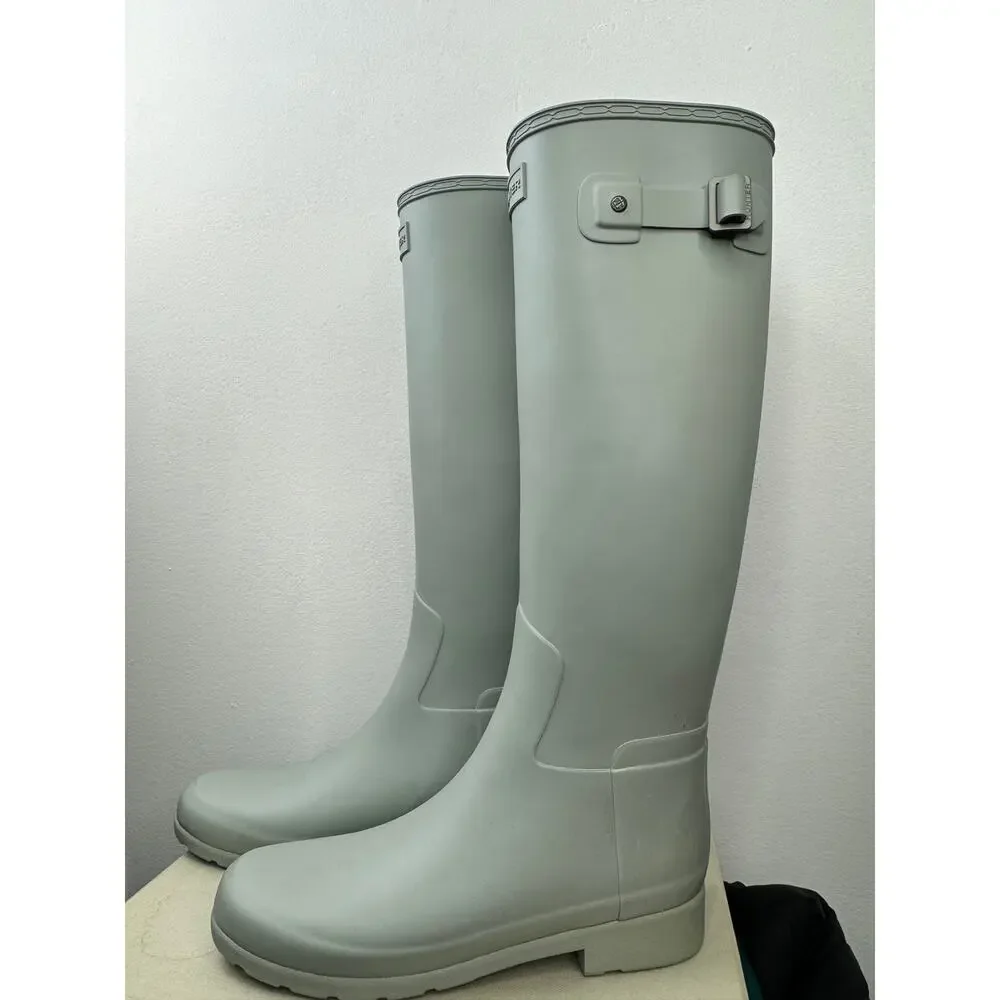 HUNTER Original Tall Refined Matte Gray Blue Rain Boot WFT1071RMA Womens 8 NEW